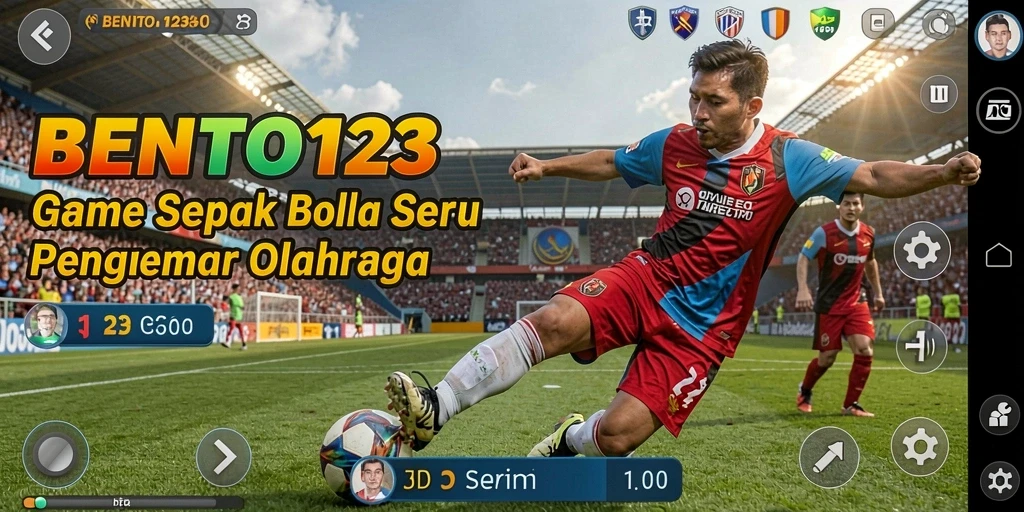 Screenshot gameplay BENTO123 menampilkan aksi pertandingan sepak bola yang seru.