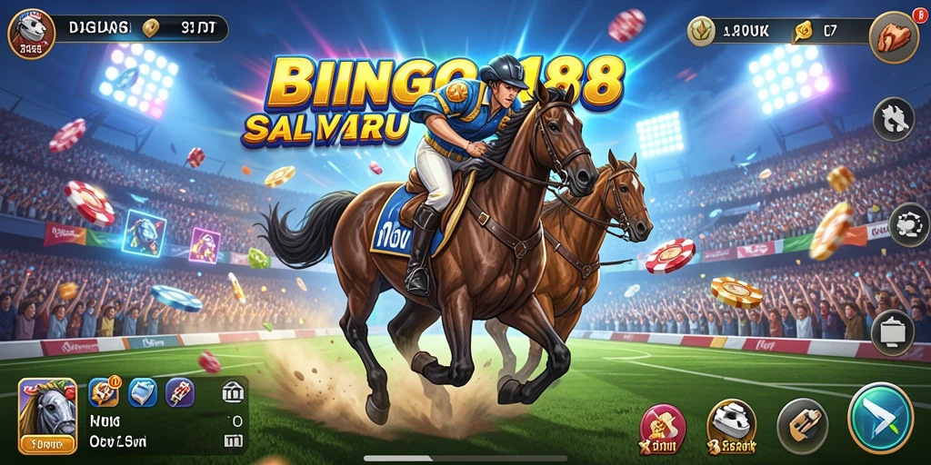 Screenshot gameplay BINGO188 menampilkan balapan mendebarkan di trek yang menantang.