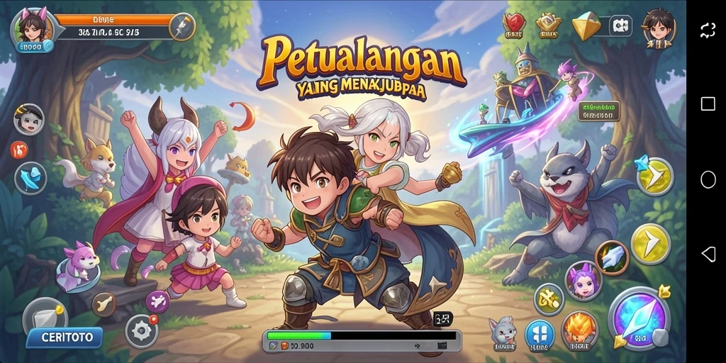 Tampilan gameplay CERITOTO dengan karakter Anime yang menawan.