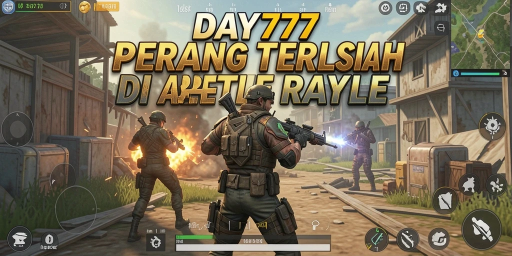 Screenshot utama DAY777 menunjukkan intensitas pertempuran Battle Royale.