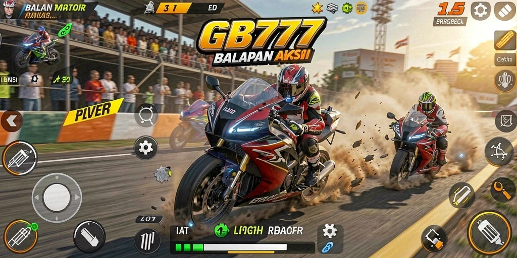 Tampilan gameplay seru dalam balapan motor dengan grafik memukau.