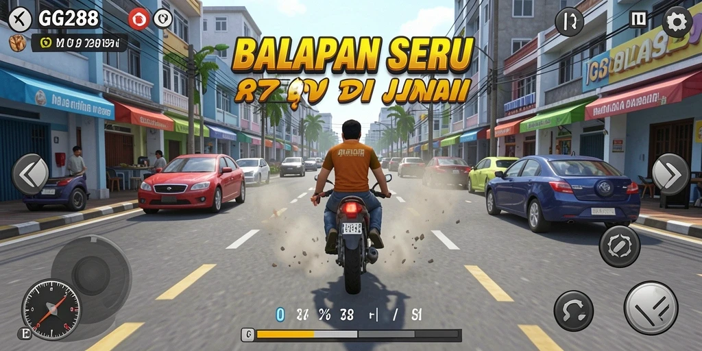 Tangkapan layar utama GG288 menampilkan aksi balap yang mendebarkan.