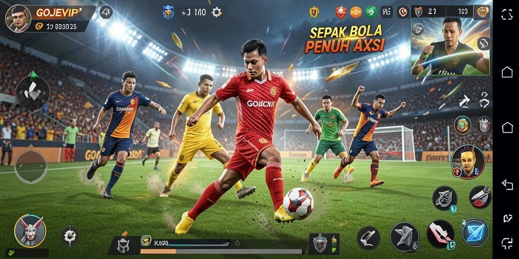 Tangkapan layar gameplay menarik dari <strong>GOJEKVIP</strong> yang menunjukkan aksi di lapangan sepak bola.