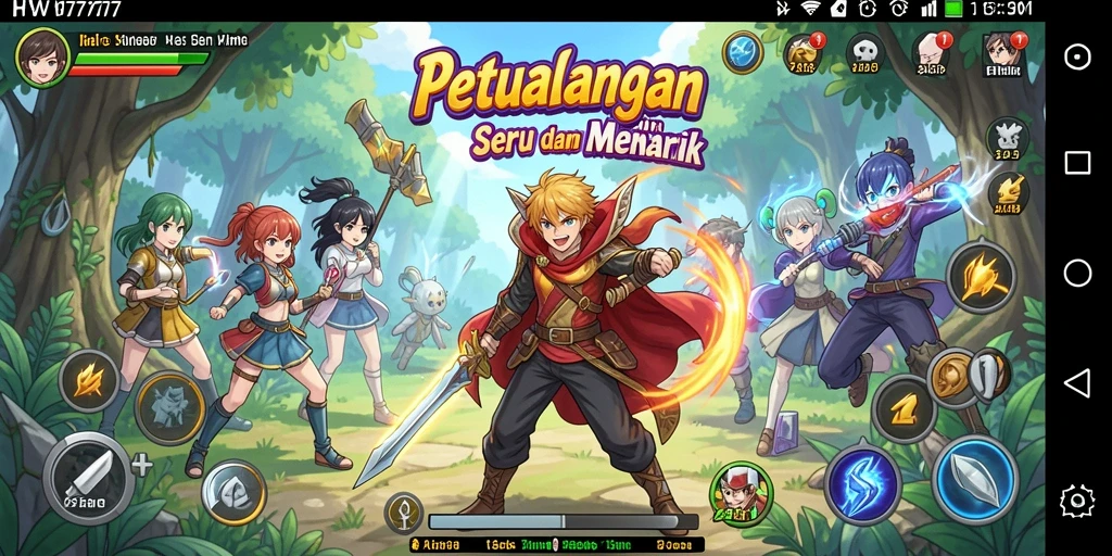 Tampilan screenshot HW777 yang menunjukkan pertarungan karakter anime.