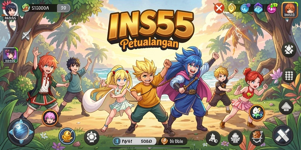 Screenshot utama INS55 menampilkan pertarungan epik dalam gaya anime yang menakjubkan.