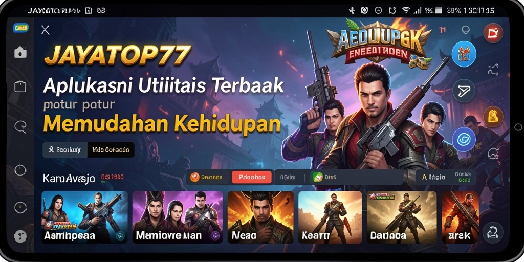 Tampilan utama aplikasi JAYATOP77 dengan fitur utilitas yang lengkap.