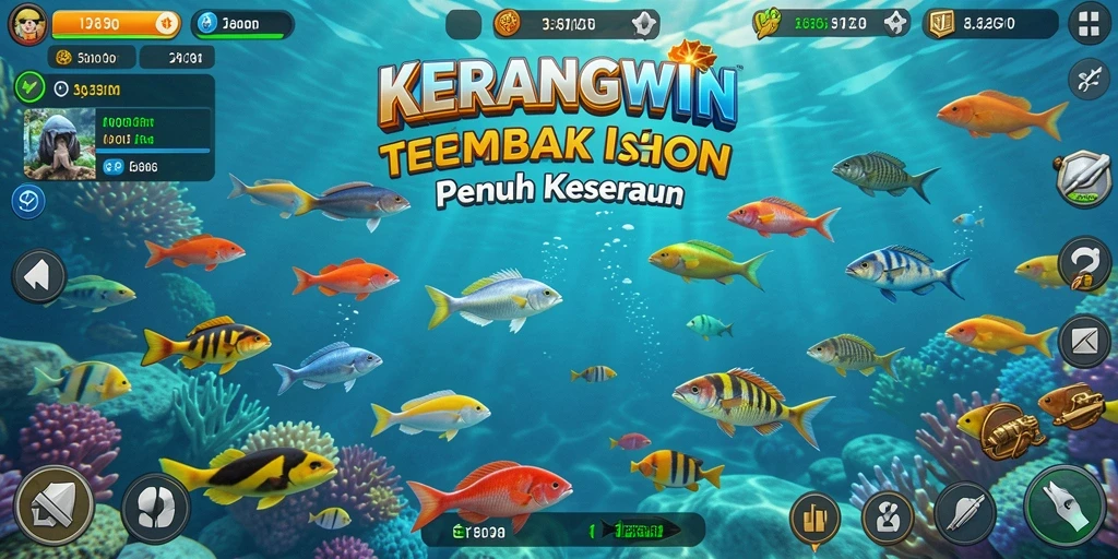 Tampilan gameplay seru di KERANGWIN saat menembak ikan.