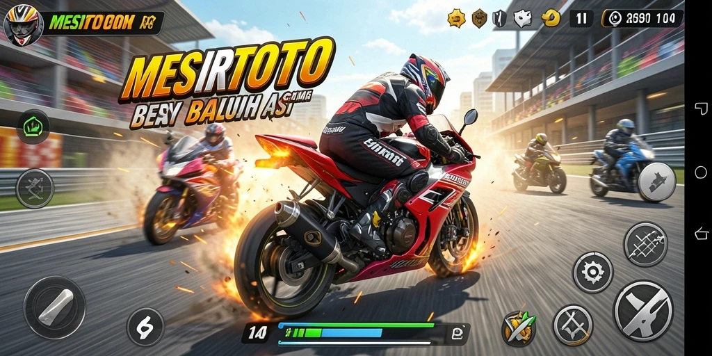 Tangkapan layar gameplay <strong>MESIRTOTO</strong> dengan aksi balap motor seru.