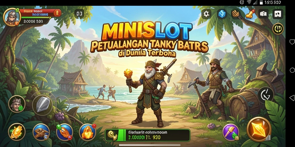 Screenshot gameplay MINISLOT menunjukkan dunia terbuka yang luas dan indah.