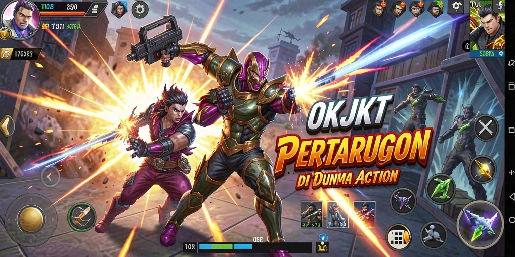 Screenshot OKJKT menampilkan pertarungan seru dengan grafis yang memukau.