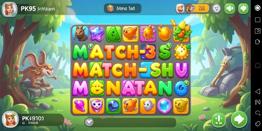 Tangkapan layar PK95 menampilkan gameplay Match-3 yang seru.