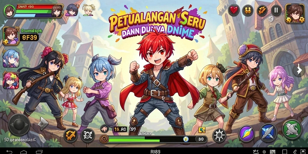 Screenshot gameplay RR89 menampilkan pertempuran karakter anime yang dinamis.