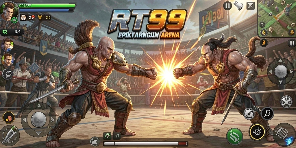 Gameplay RT99 yang penuh aksi dalam pertarungan Fighting.