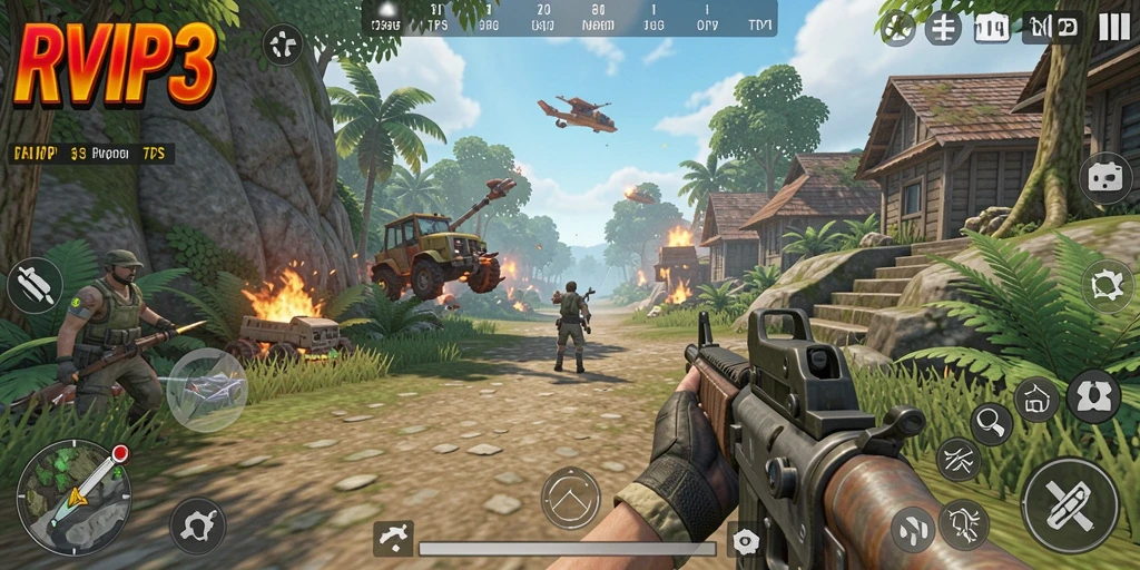 Tampilan gameplay seru dalam RVIP3 dengan aksi TPS yang intens.