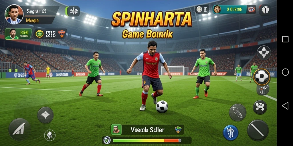 Tampilan gameplay menegangkan dalam SPINHARTA dengan aksi sepak bola nyata.