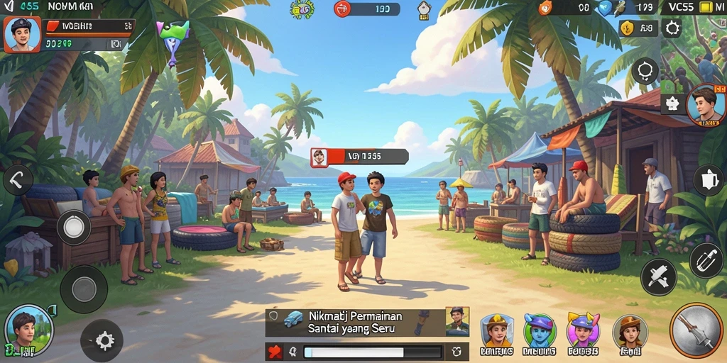 Tampilan gameplay VC55 yang ceria dan penuh warna.