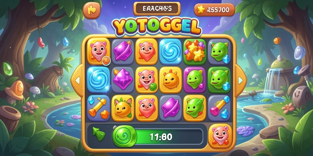 Tampilan gameplay YOTOGEL yang mendebarkan dalam kategori Match-3.